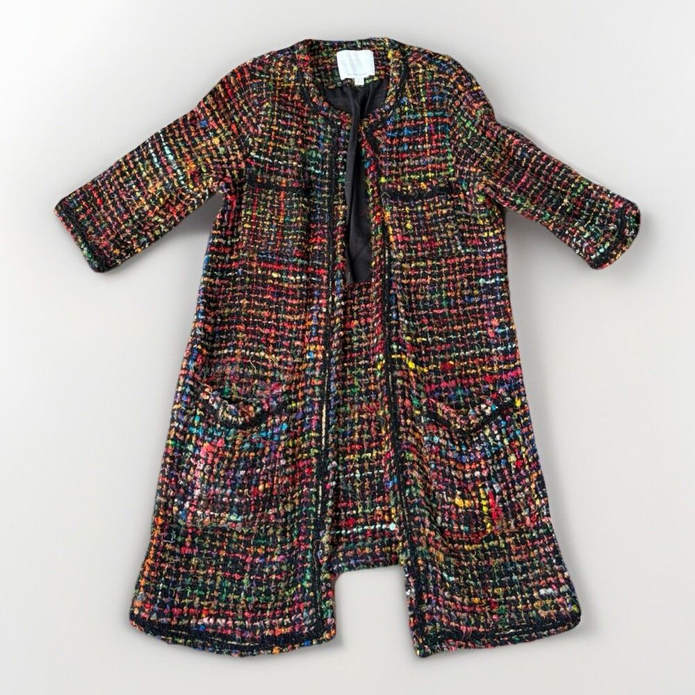 Anthropologie Ett:Twa Rainbow Tweed Berwyn Jacket Black Multi Colorful Coat M